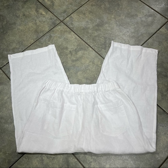 Cynthia Rowley Linen Cropped Wide Leg Pants Elastic Waist White Sz L Beach 27*23 - Picture 5 of 9